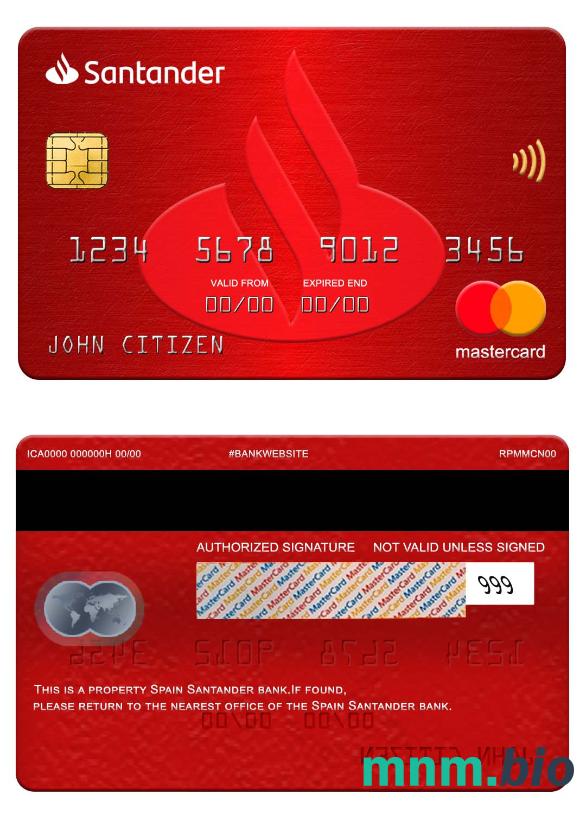 Spain Santander Bank przykład karty mastercard w formacie PSD